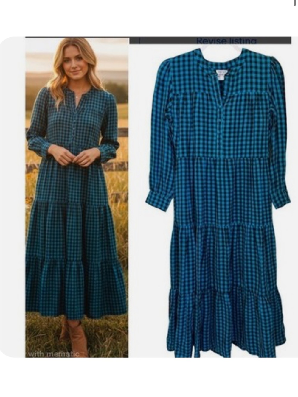 Tuckernuck x Pink City Prints Blue & Black Gingham Tiered Button‑Front Midi